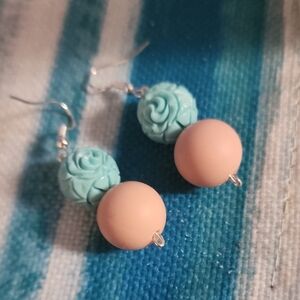 Elegant Blue and Peach Floral Earrings